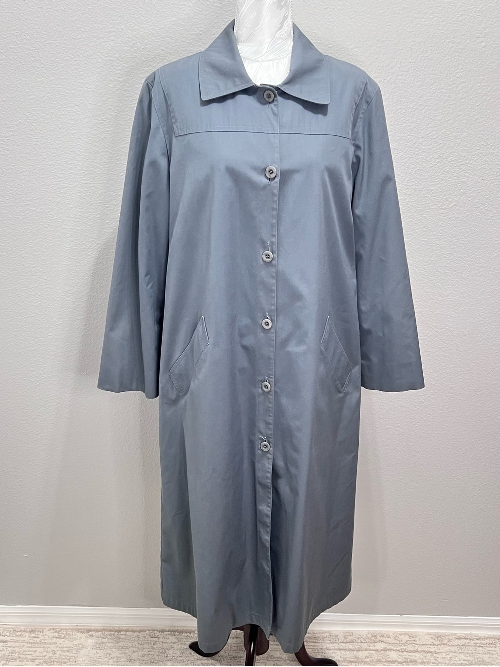 Vintage London Fog Maincoats Duster Coat 14 Reg Gray Removable Liner Trench Coat